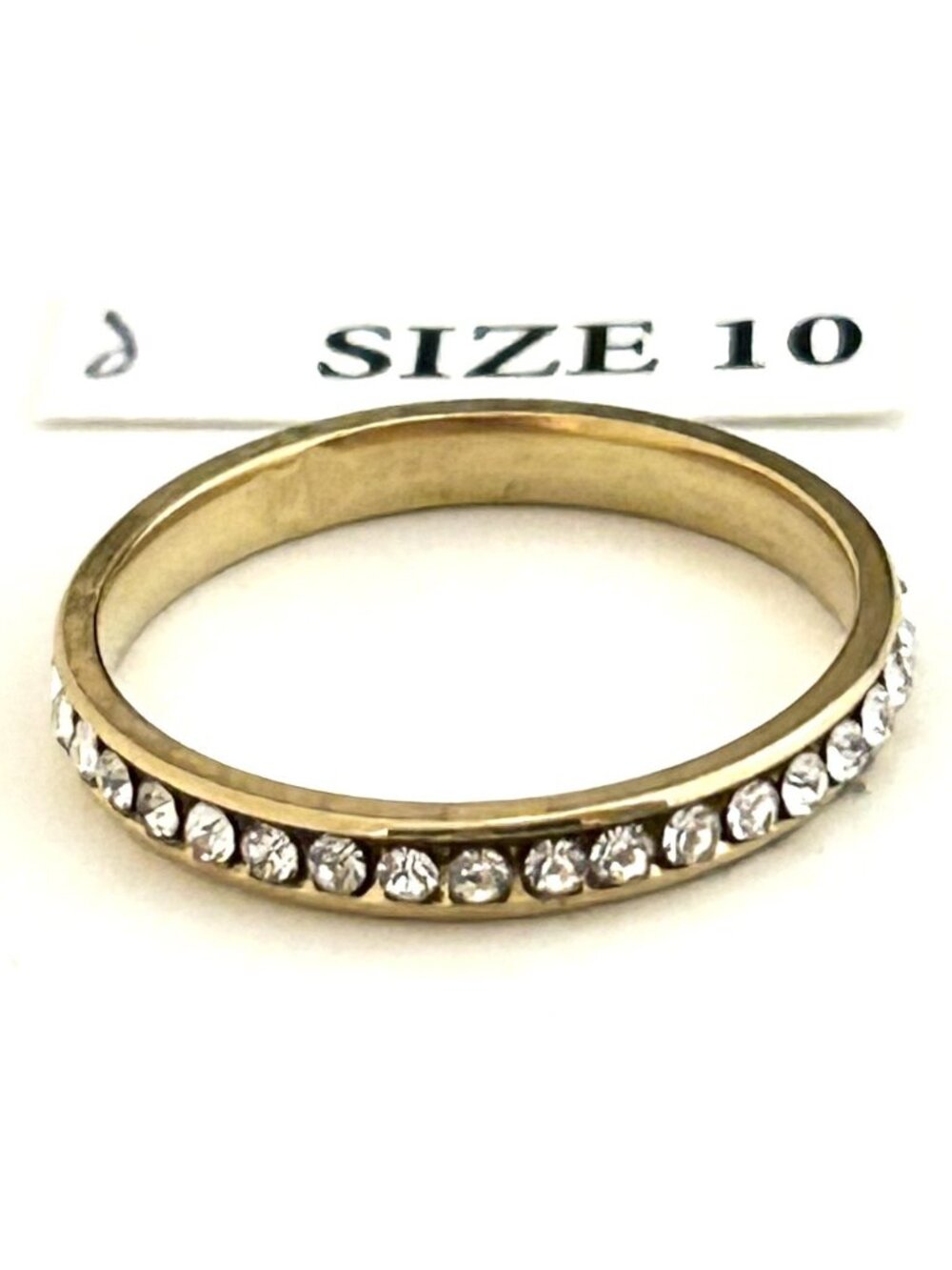 Gold Tone Ring with clear rhinestones, Size 10 Unisex